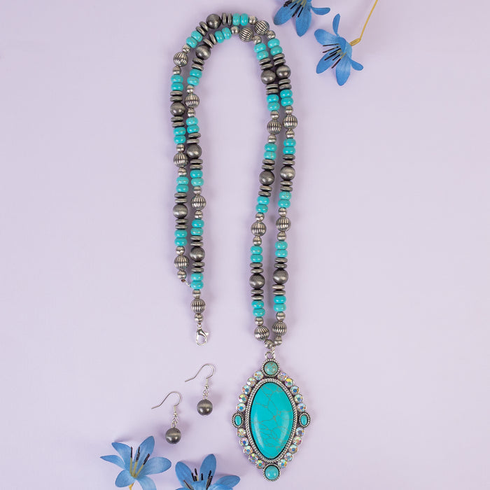 92216 - Squash Blossom Necklace - Turquoise & Silver