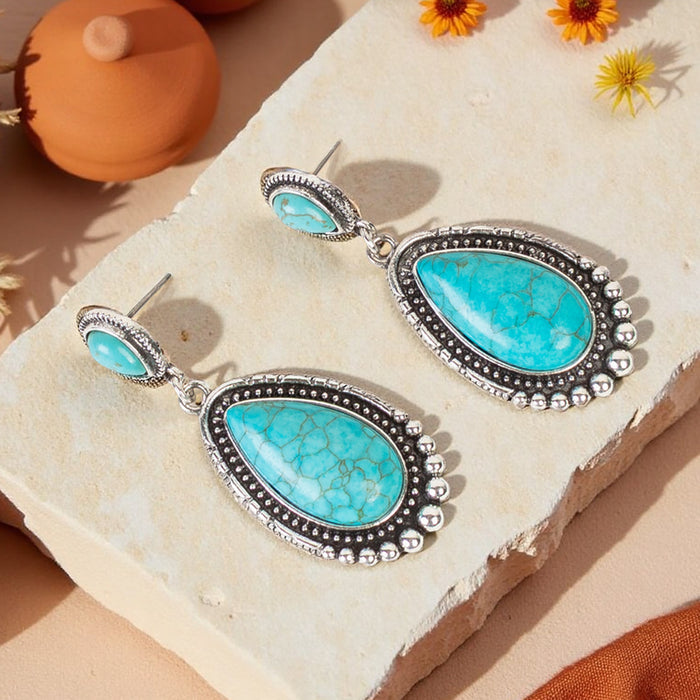 93470 - Squash Blossom Drop Earrings - Turquoise & Silver