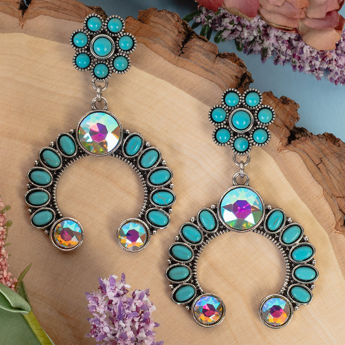 93471 - Squash Blossom Earrings - Turquoise & Silver