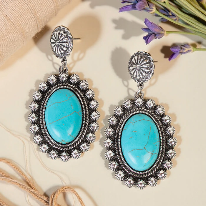 93473 - Squash Blossom Earrings - Turquoise & Silver