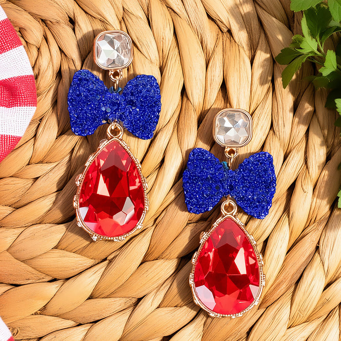 93688 - Crystal Bow Earrings - Red White & Blue
