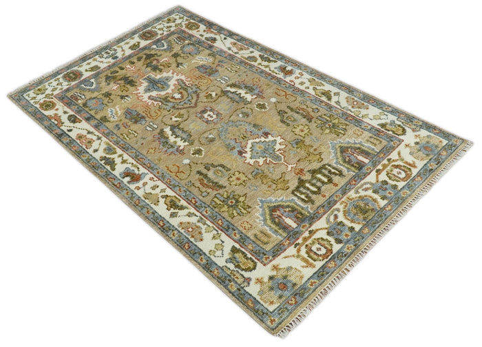 Hand Knotted 5x8, 6x9, 8x10, 9x12, 10x14 and 12x15 Brown and Ivory Traditional Vintage Persian Oushak Antique Wool Rug | TRDCP95858 - The Rug Decor