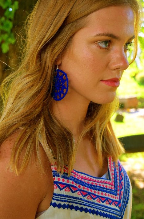 Blue earrings handmade circle