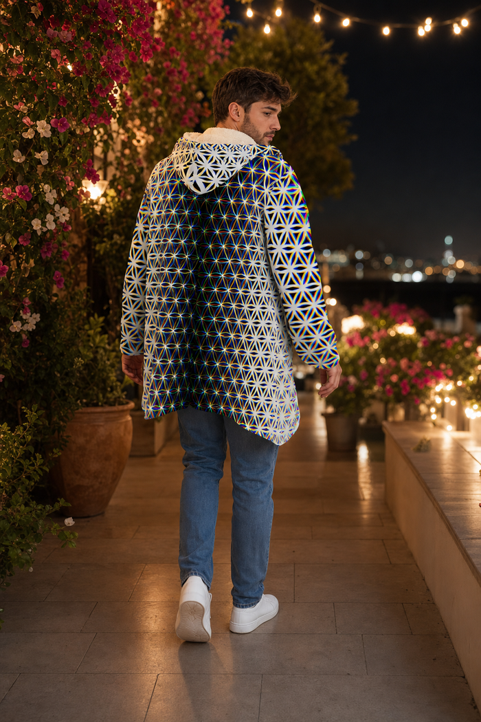 Chromatic Flower Micro Fleece Cloak lifestyle view 08 varied editorial pose