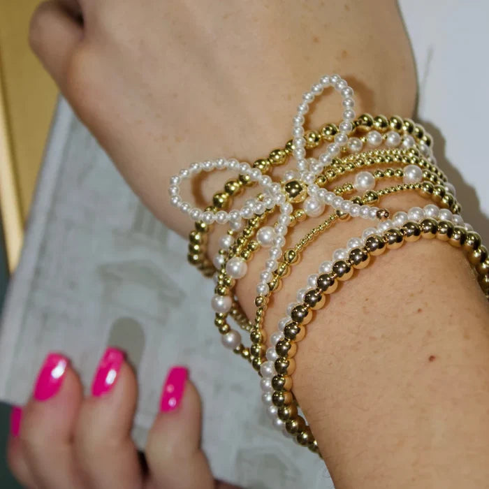 Classic 2mm Gold Filled and 4mm Glass Pearl Beaded Pattern Bracelet