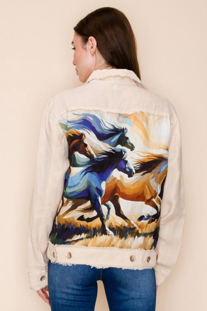 Cream Linen Horse Art Jacket