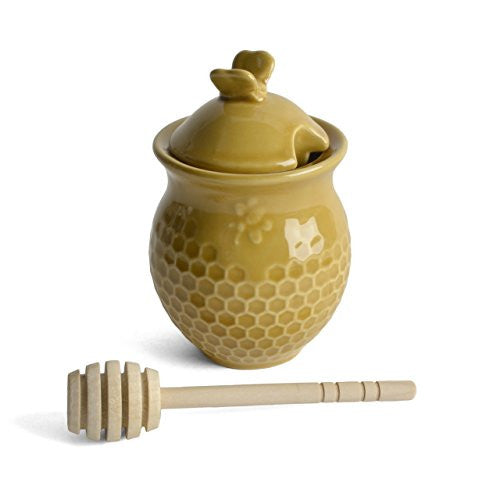 Creative Co-Op Honeycomb Honey Jar with Wooden Dipper, Gold - The Barrington Garage