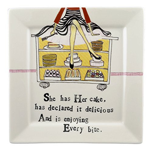 Creative Co-op "She Has Her Cake" 10-inch Square Plate - The Barrington Garage