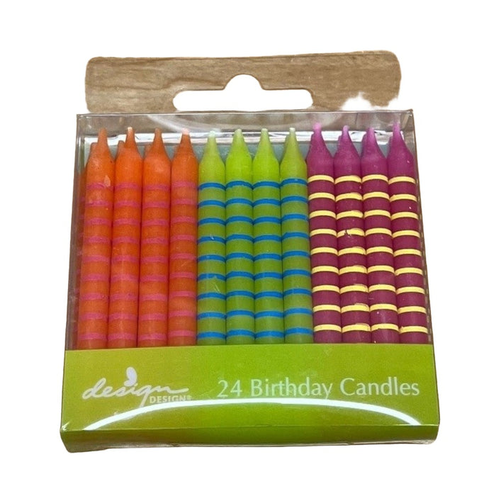 DESIGN Striped Candles - Orange/Yellow/Pink - 24-Pack