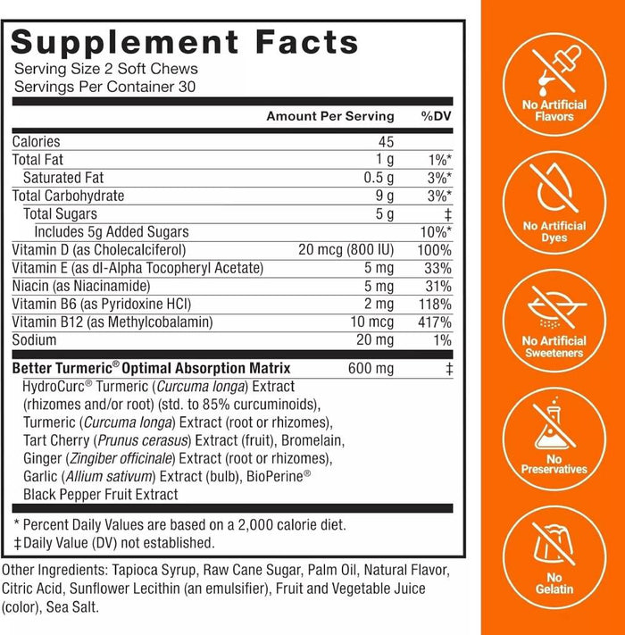 Force Factor - Better Turmeric, Extra Strength Curcumin Fruit Splash 60 Soft Chews - 12 Pack