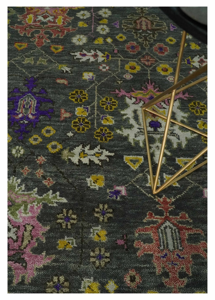 Antique Moss Hand Knotted 5x8, 6x9, 8x10, 9x12, 10x14 and 12x15 Charcoal, Ivory and Green Traditional Persian Oushak Wool Rug | TRDCP918912 - The Rug Decor