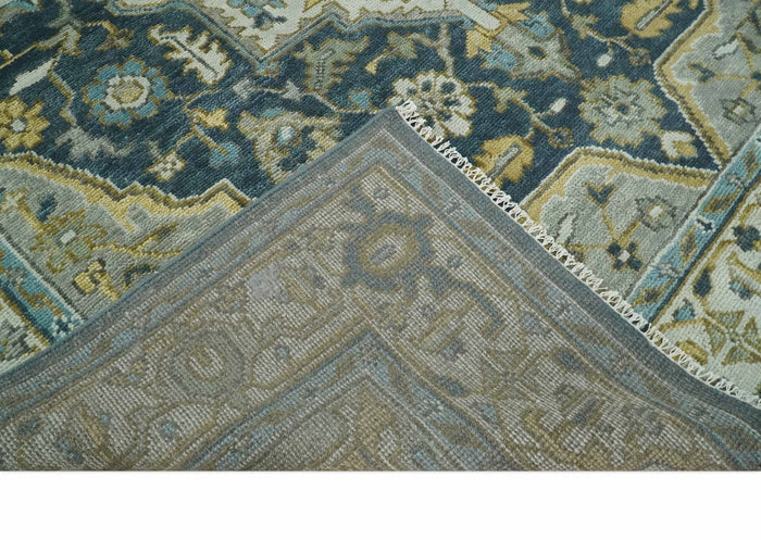 Green, Ivory and Gold Hand Knotted Antique 5x8, 6x9, 8x10, 9x12, 10x14 and 12x15 Brown Traditional Heriz Serapi Wool Rug | TRDCP887912 - The Rug Decor