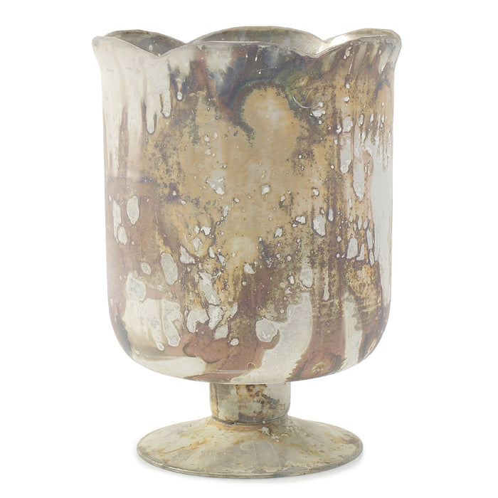 Marbled Glass 7.5" Vase, White/Ivory/Silver