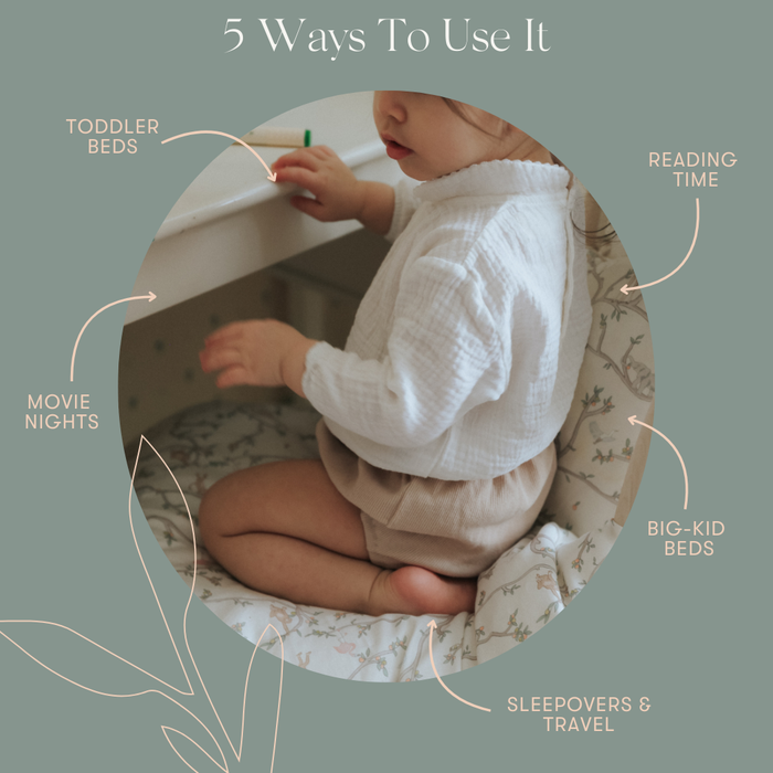 Diagram exploring 5 different ways to use the toddler duvet.