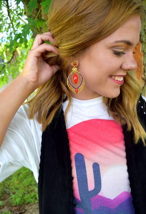 Purple Orange Dangle Earrings