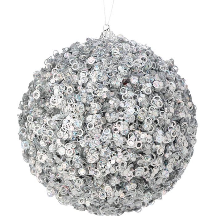 Silver Glamour Sequin Ball Ornament, 4.5"