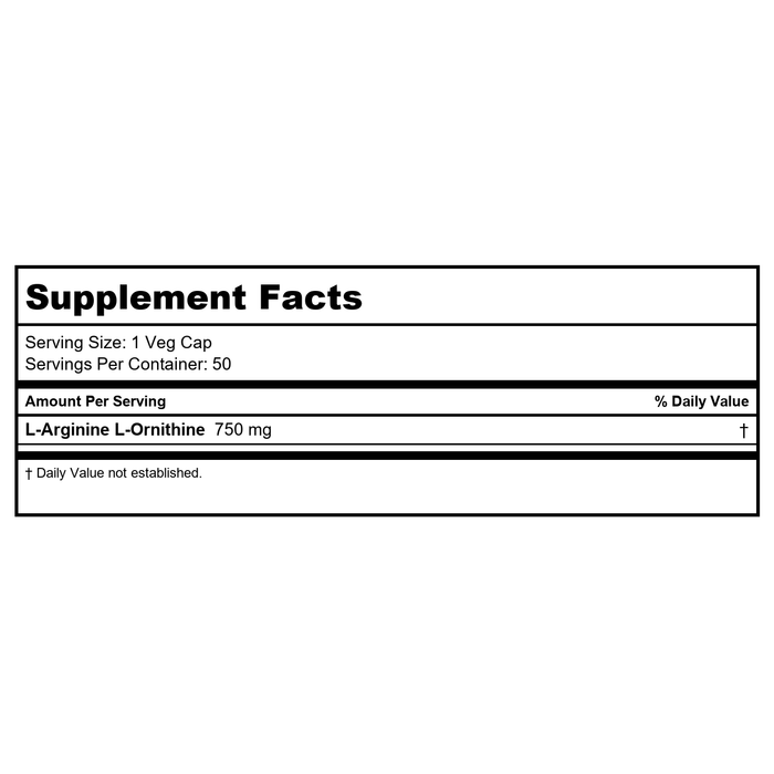 SOLARAY L-Arginine & L-Ornithine, Veg Cap (Btl-Plastic) | 50ct - Supplement Facts panel