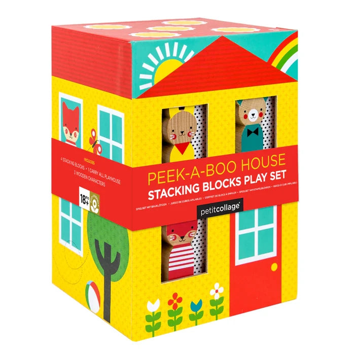 Petit Collage - Stacking Blocks Play Set - Peek-A-Boo House