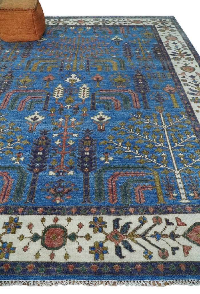 5x8, 6x9, 8x10, 9x12, 10x14 and 12x15 Hand Knotted Blue and Ivory Traditional Persian Vintage Heriz Serapi Wool Rug | TRDCP879912 - The Rug Decor