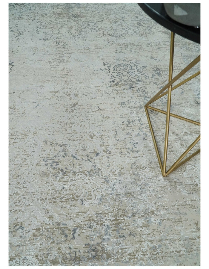 Beige, Brown and Silver Antique Finish, Vintage look, Art Silk Area Rug, Living Room Rug | TRDMM4 - The Rug Decor