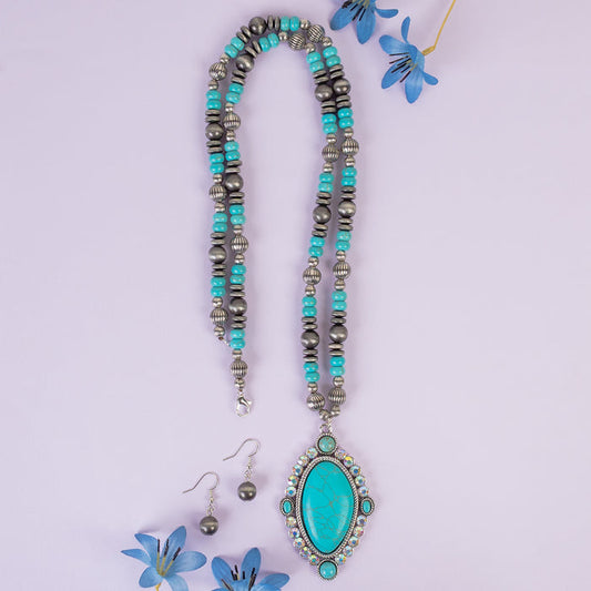 92216 - Squash Blossom Necklace - Turquoise & Silver