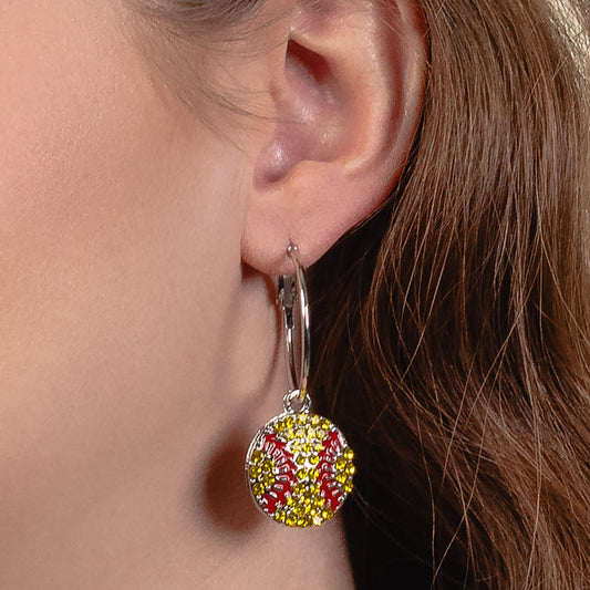 93437 - Crystal Softball Hoop Earrings - Yellow & Red