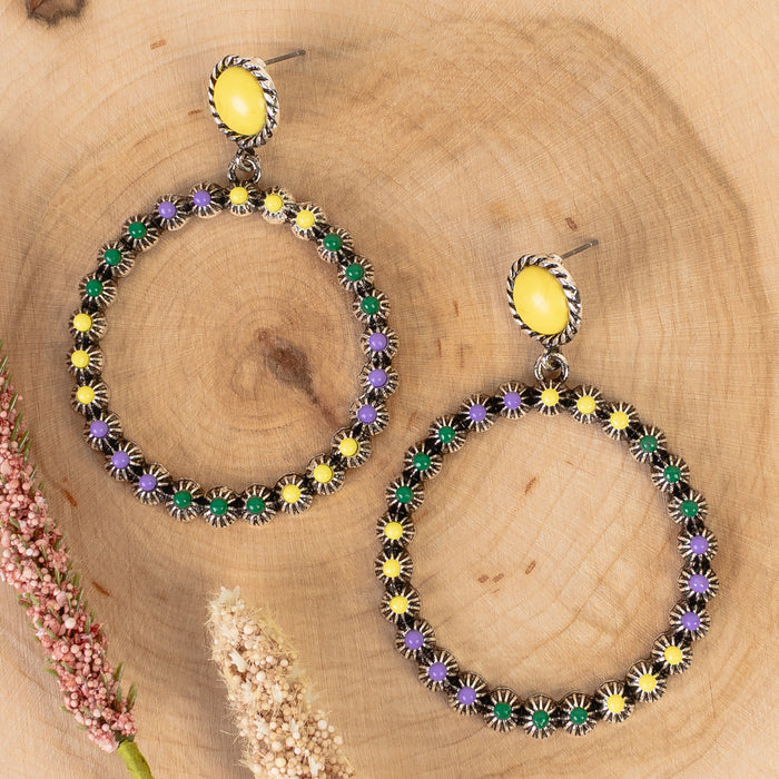 93455 - Western Hoop Earrings - Purple Yellow & Green