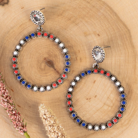 93455 - Western Hoop Earrings - Red White & Blue