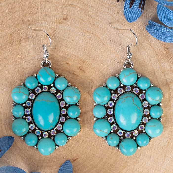 93462 - Squash Blossom Earrings - Turquoise & Silver