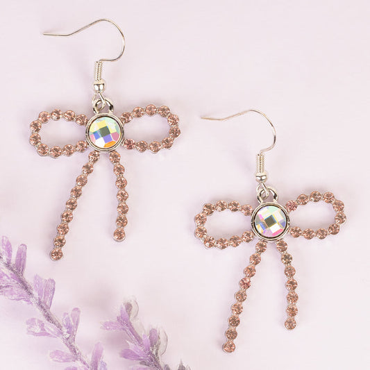 93487 - Crystal Bow Earrings - Pink