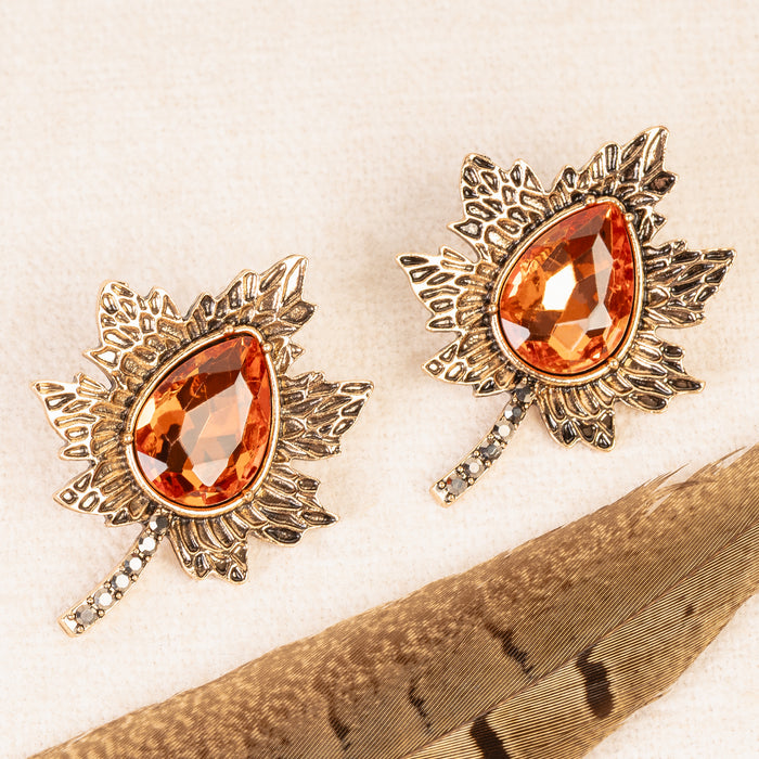 93495 - Crystal Leaf Earrings - Orange