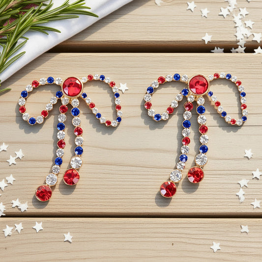 93689 - Crystal Bow Earrings - Red White & Blue