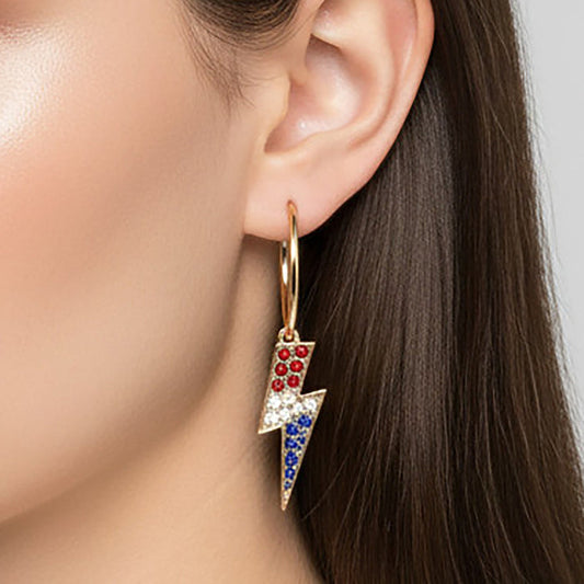 93744 - Crystal Lightning Bolt Hoop Earrings - Red White & Blue