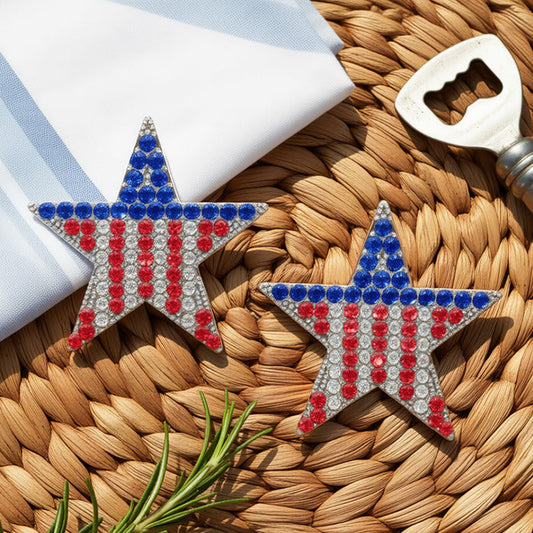93745 - American Flag Star Earrings - Red White & Blue