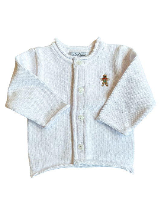 A Soft Idea Gingerbread Boy Baby Cardigan in White