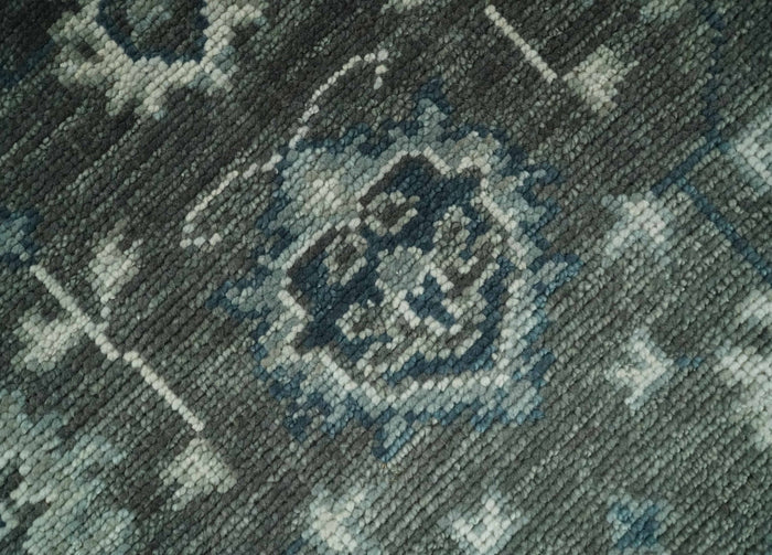 Antique Charcoal Hand Knotted Oushak 5x8, 6x9, 8x10, 9x12, 10x14 and 12x15 Silver and Blue Traditional Persian Wool Rug | TRDCP913810 - The Rug Decor