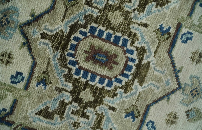 Blue and Ivory Hand Knotted Antique 5x8, 6x9, 8x10, 9x12, 10x14 and 12x15 Brown Traditional Heriz Serapi Wool Rug | TRDCP868 - The Rug Decor