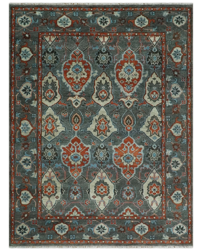 Antique 5x8, 6x9, 8x10, 9x12, 10x14 and 12x15 All Wool Traditional Persian Gray, Rust and Ivory Vibrant Hand knotted Oushak Area Rug | TRDCP1011912 - The Rug Decor