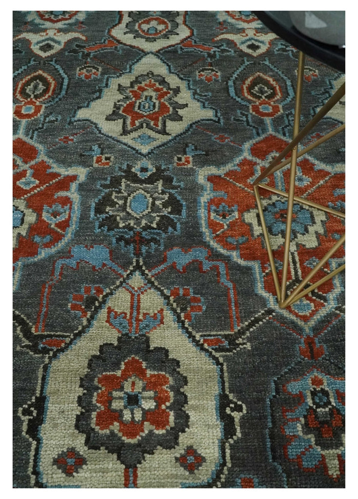 Antique 5x8, 6x9, 8x10, 9x12, 10x14 and 12x15 All Wool Traditional Persian Gray, Rust and Ivory Vibrant Hand knotted Oushak Area Rug | TRDCP1011912 - The Rug Decor