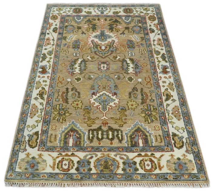 Hand Knotted 5x8, 6x9, 8x10, 9x12, 10x14 and 12x15 Brown and Ivory Traditional Vintage Persian Oushak Antique Wool Rug | TRDCP95858 - The Rug Decor