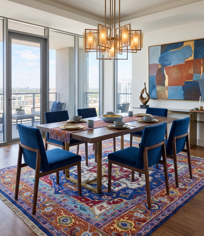 Blue and Rust Hand Knotted Traditional Heriz Multi Size wool Area Rug - The Rug Decor