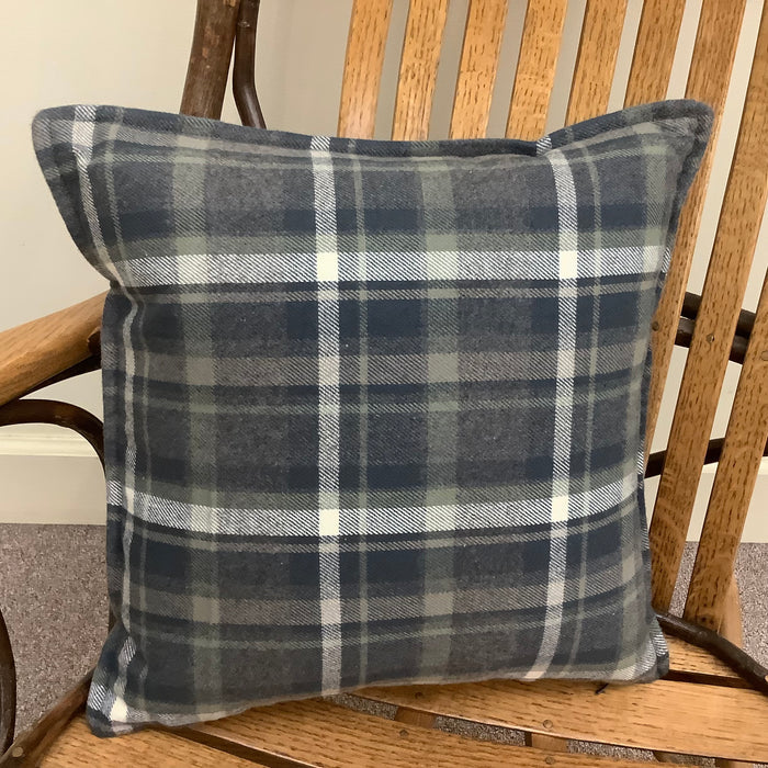 Blue, Gray, Sage Plaid Throw Pillow w Flange Edge