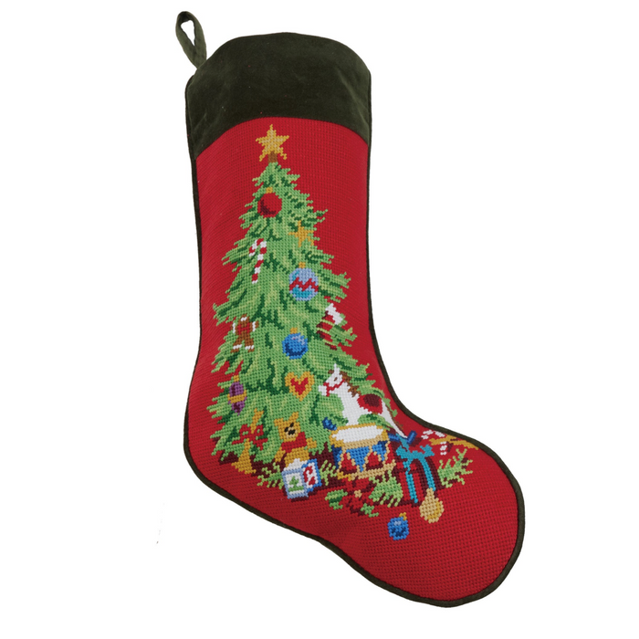 Christmas Tree Embroidered Stocking, Green