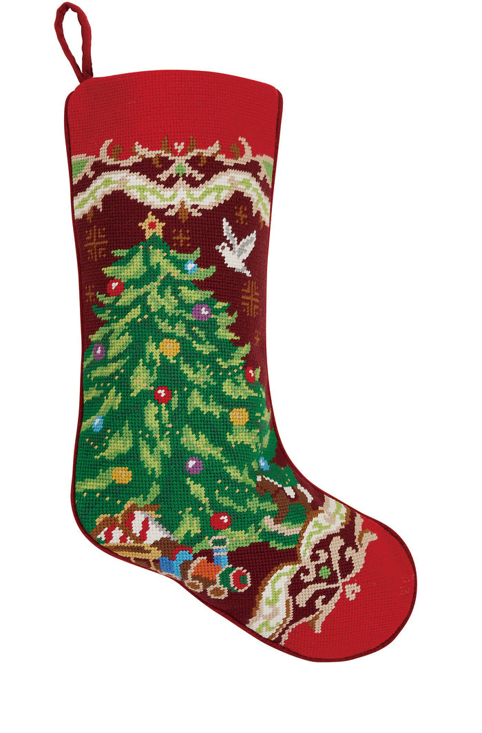 Christmas Tree Embroidered Stocking, Red