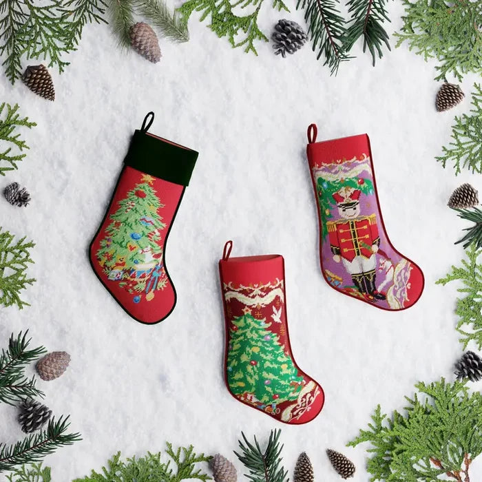 Christmas Tree Embroidered Stocking, Red