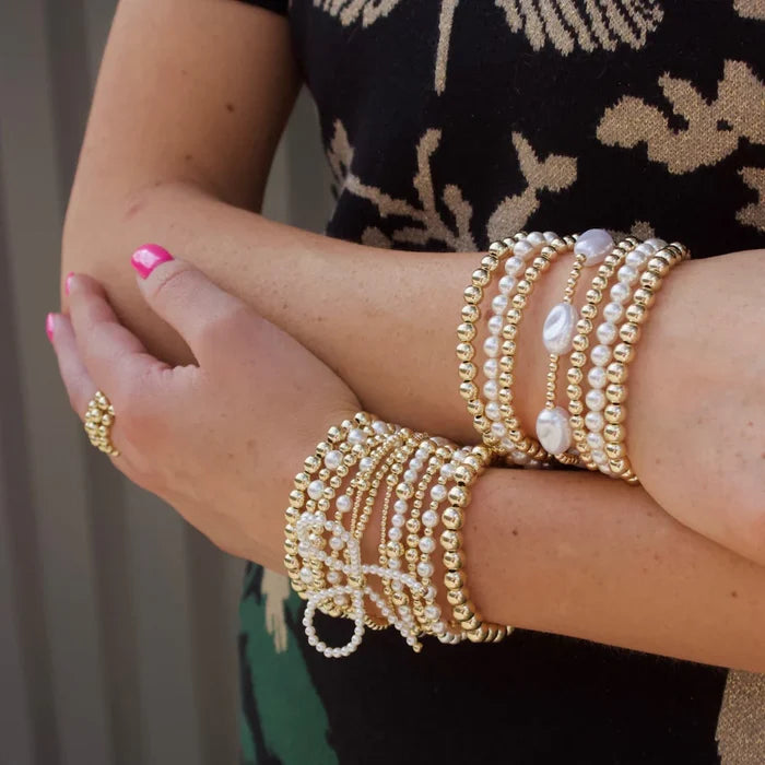Classic 2mm Gold Filled and 4mm Glass Pearl Beaded Pattern Bracelet