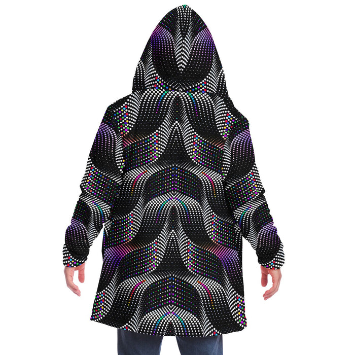 Color Coding Micro Fleece Cloak, Hooded Wearable Art, Psychedelic Festival Layer — inside — microfiber fleece lining