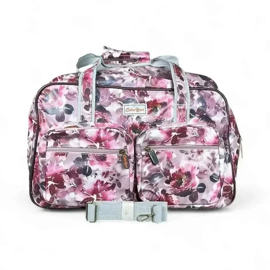 Cotton Road Travel Bag light pink with purple roses and multiple compartments