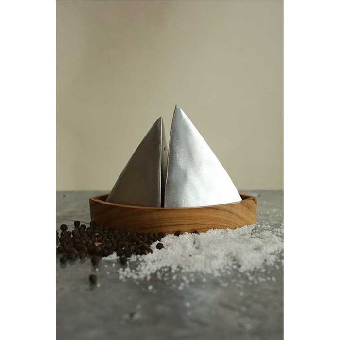 Creative Co-Op Aluminum Sailboat Salt and Pepper Shakers with Teak Tray - The Barrington Garage