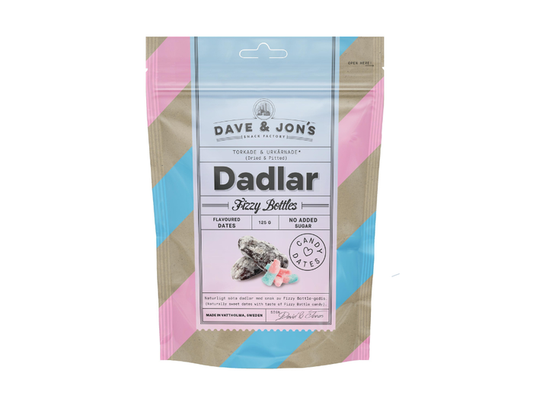 Dave and Jons Dadlar Fizzy Bottles - Tangy & Sweet Fizzy Candy Dates (125g / 4.40oz)